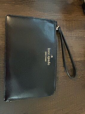 kate spade Black Leather Wristlet Clutch with Gold Logo